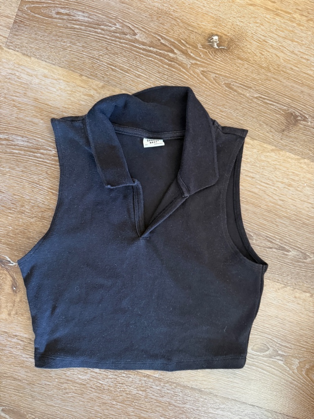 Sunday Best Black Sleeveless Cropped Polo Tank
